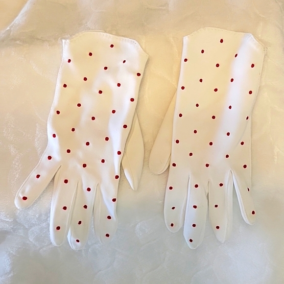 Vintage Van Raalte red polka dot dress gloves size 6 1/2 - Picture 2 of 7